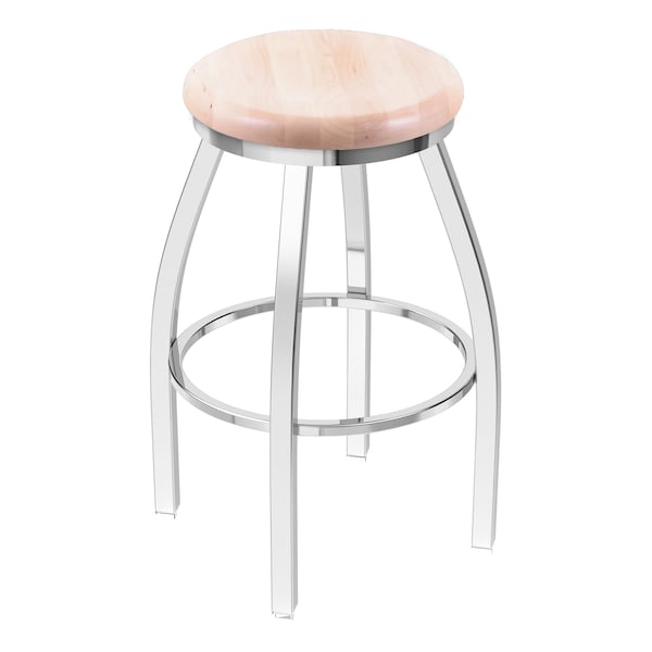 36" Swivel X-Tall Bar Stool, Chrome Finish, Nat Maple Seat